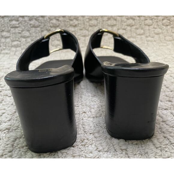 Gucci Black Leather Gold Buckle Slides Mules 9 Box EUC Sandals Shoes COA - Picture 12 of 16